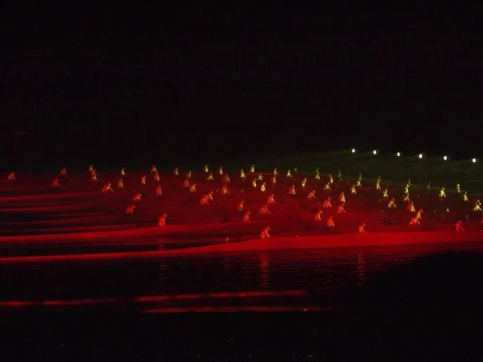 Lichtshow bij Yangshuo op de Li Rivier
